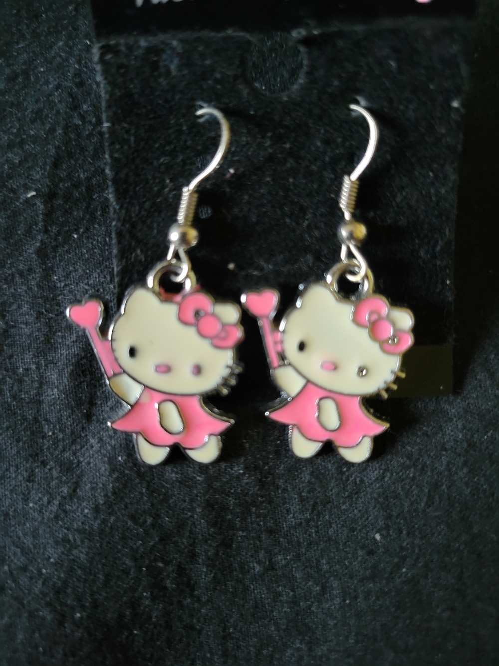 Hello Kitty Pink and White Enamel Drop Earrings for Kids